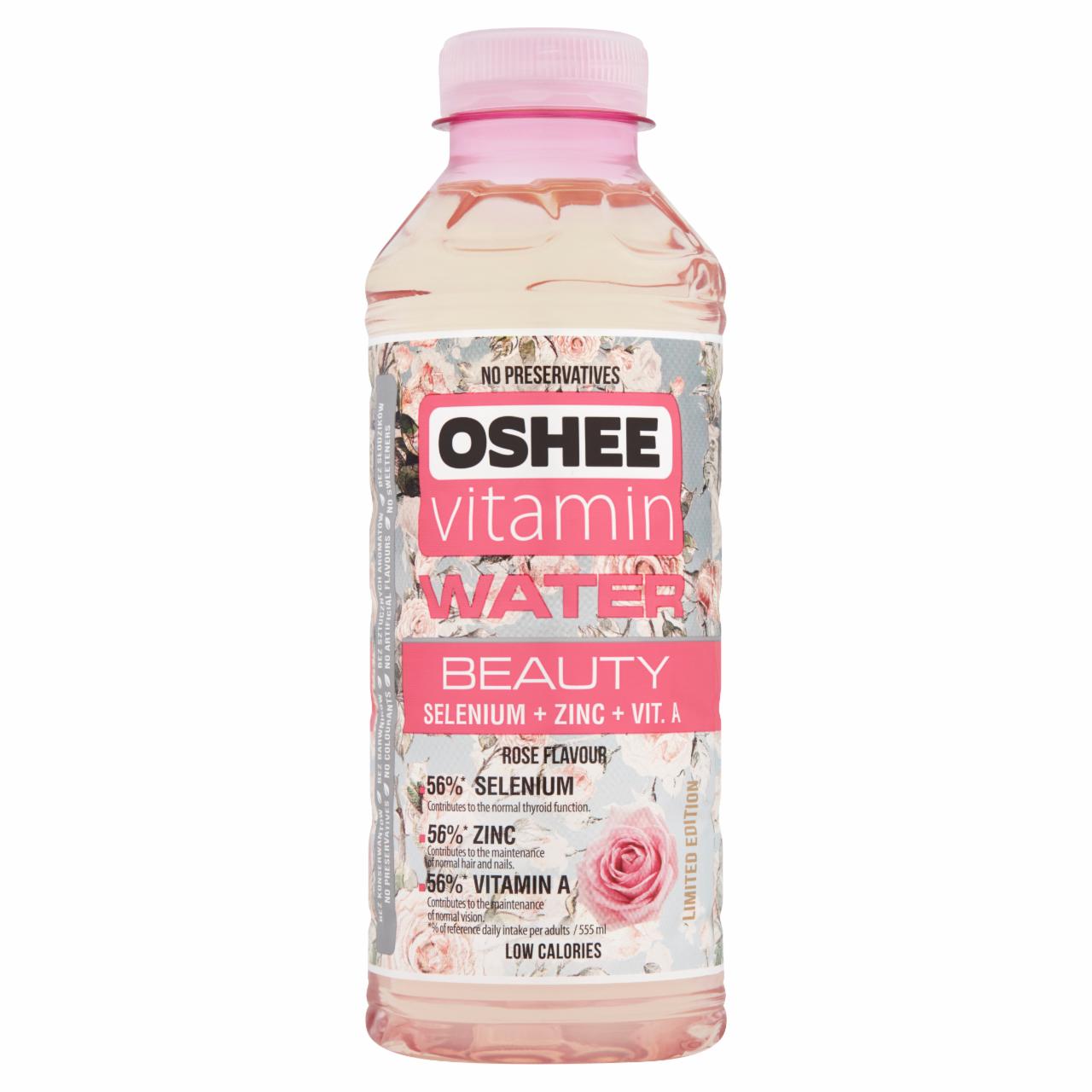 Képek - Oshee rózsa ízesítésű szénsavmentes ital vitaminokkal, cinkkel és szelénnel 555 ml