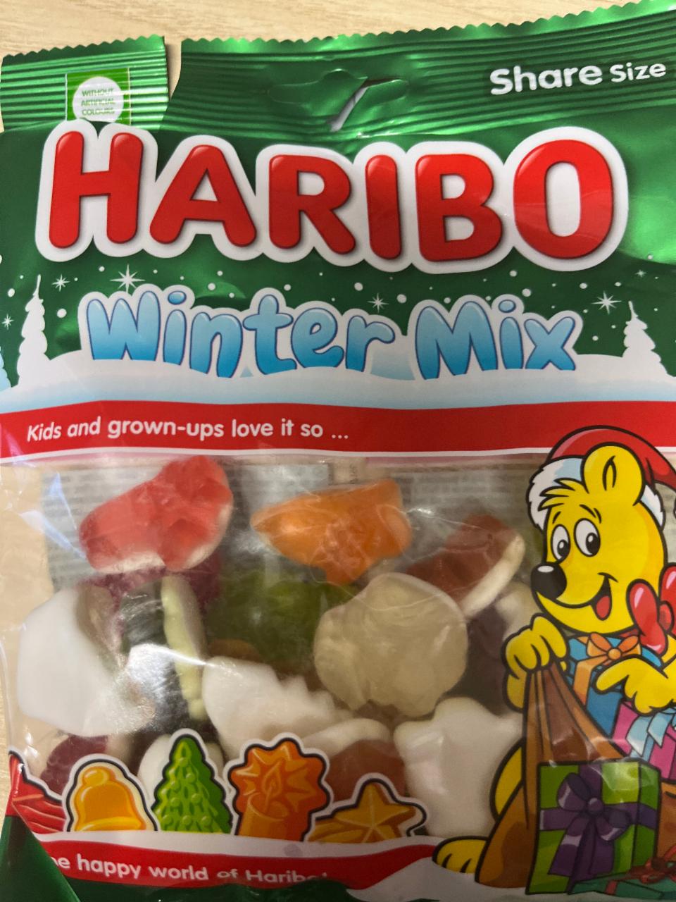 Képek - Haribo Winter Mix gyümölcsízű gumicukorka habosított gumicukorka réteggel 175 g