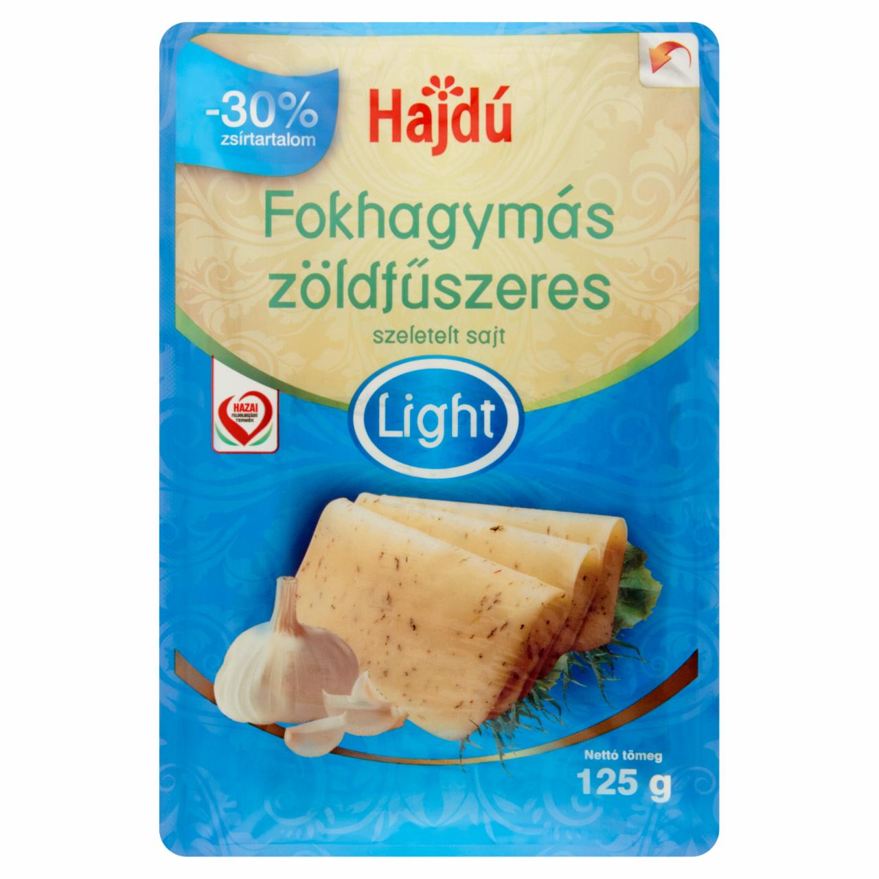 Képek - Hajdú Light félzsíros fokhagymás zöldfűszeres szeletelt trappista sajt 125 g