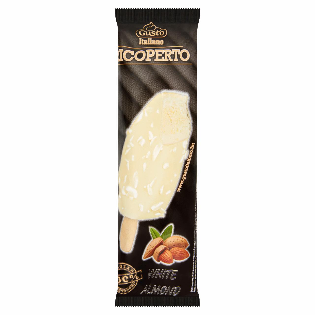 Képek - Gusto Italiano Ricoperto White Almond vanília jégkrém fehércsokoládé és mandula bevonattal 120 ml