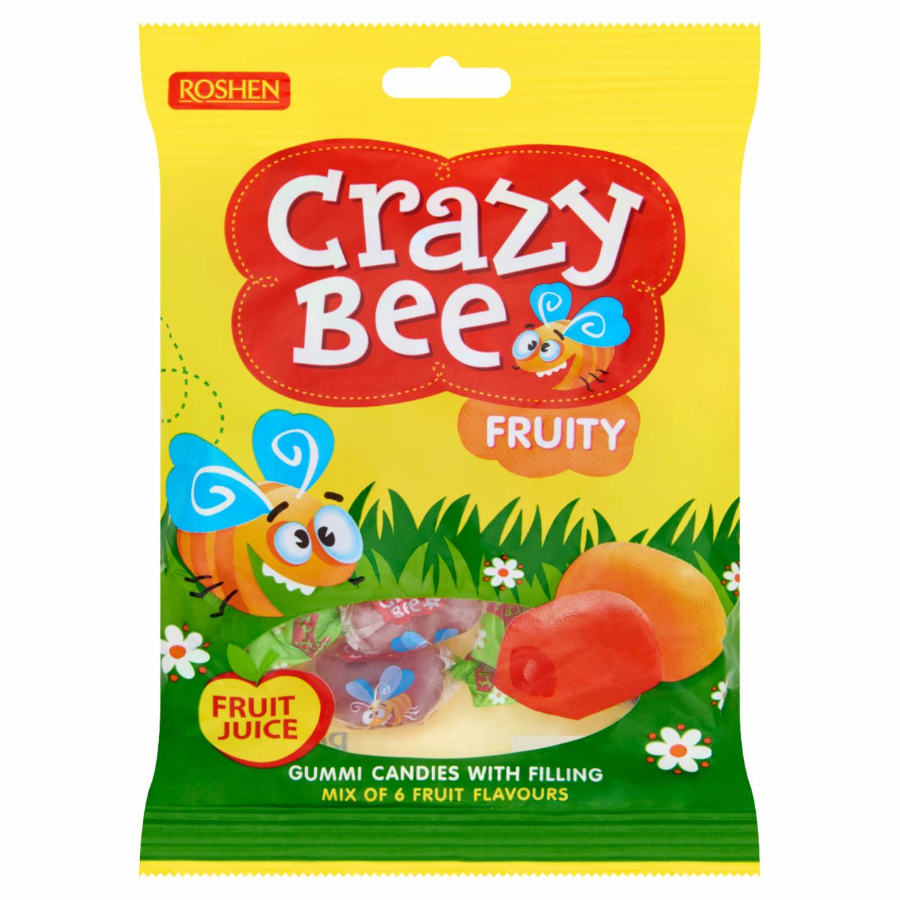 Képek - Roshen Crazy Bee Fruity töltött vegyes gyümölcs ízesítésű gumicukorkák 90 g