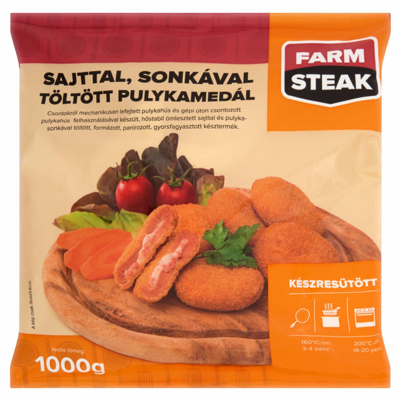 Képek - Farm Steak gyorsfagyasztott, készresütött, panírozott sajttal, sonkával töltött pulykamedál 1000 g