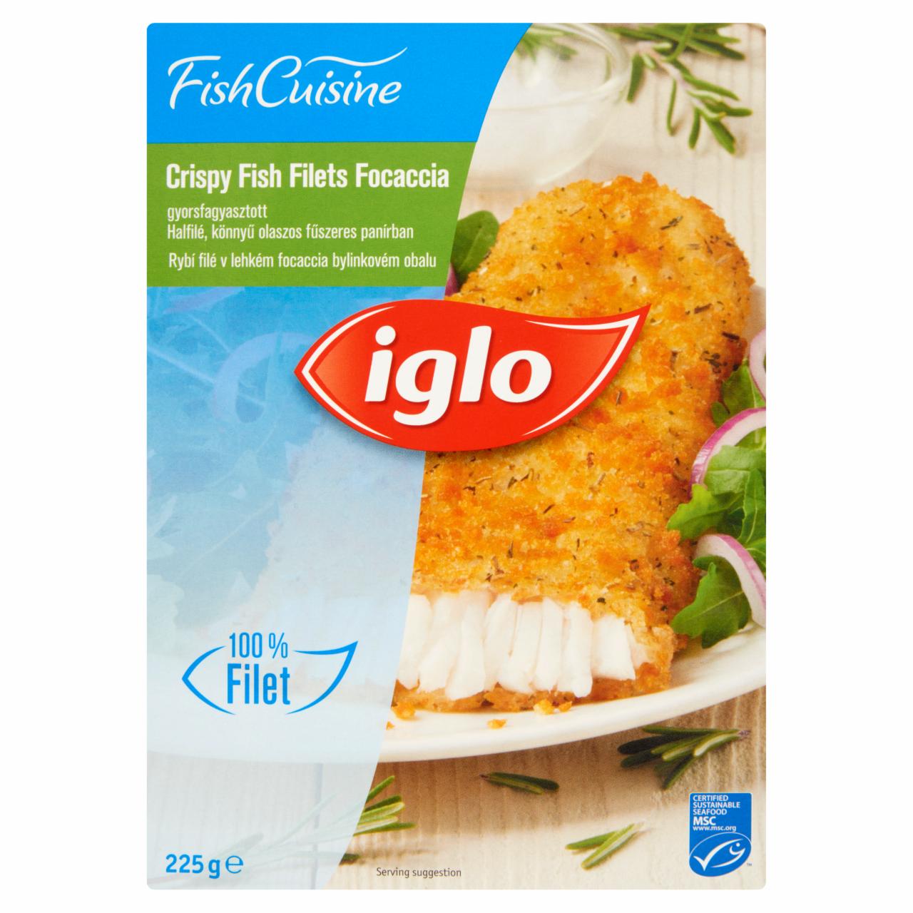 Képek - Iglo Fish Cuisine Focaccia gyorsfagyasztott halfilé könnyű olaszos fűszeres panírban 225 g