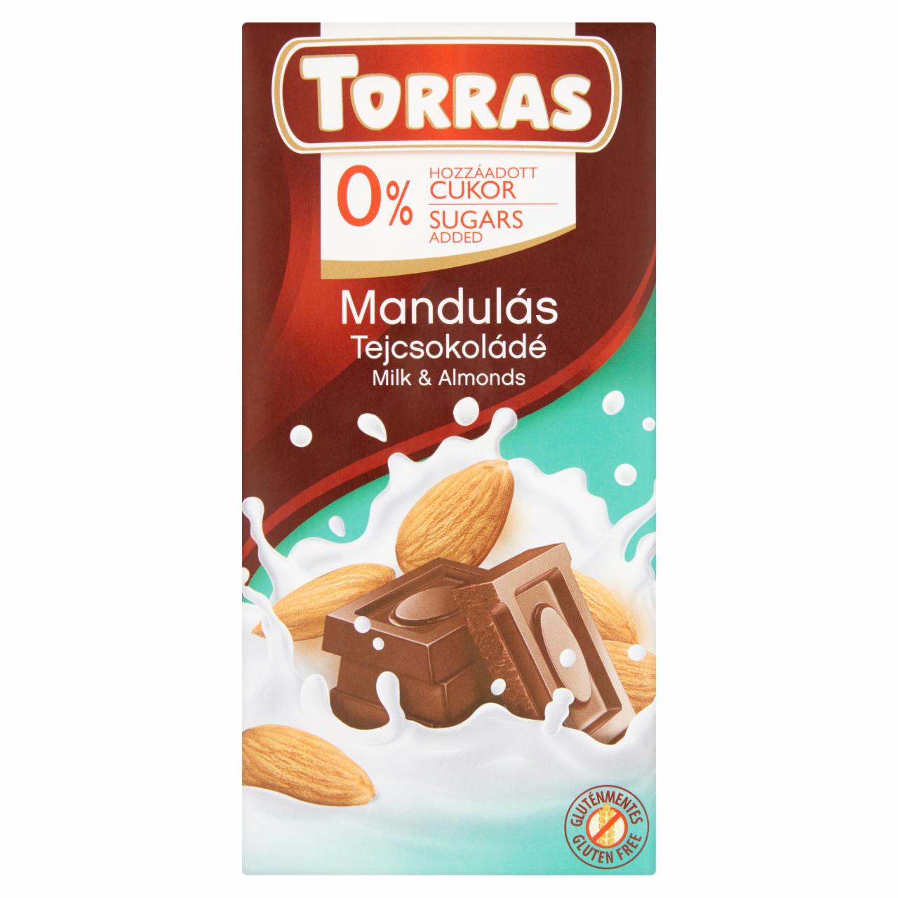 Képek - Mandulás tejcsokoládé hozzáadott cukor nélkül, édesítőszerrel Torras