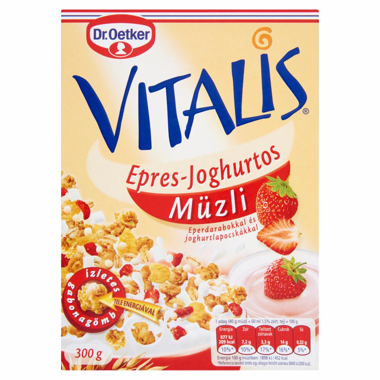 Képek - Dr. Oetker Vitalis epres-joghurtos müzli eperdarabokkal és joghurtlapocskákkal 300 g