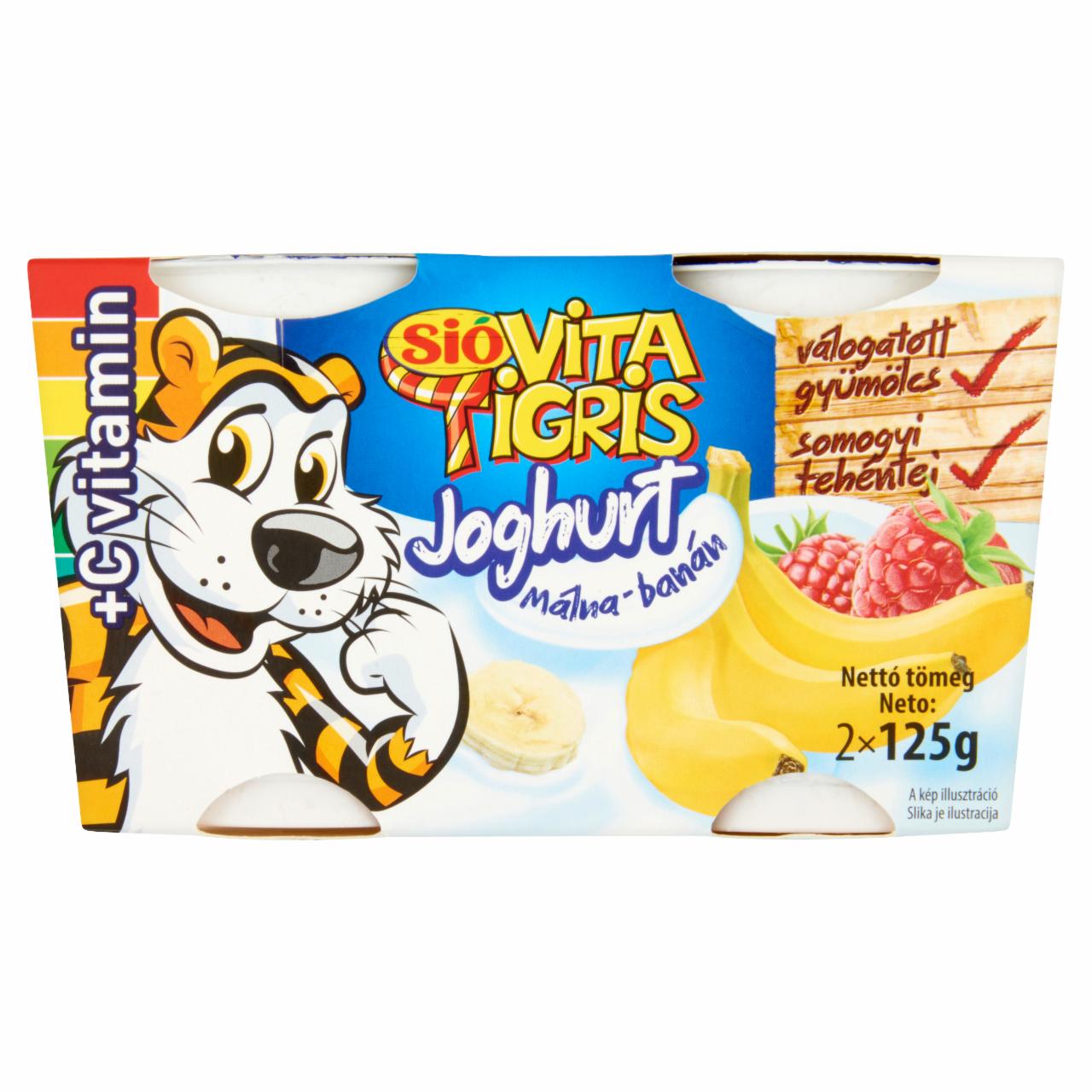 Képek - Sió Vitatigris élőflórás málnás-banános joghurt C-vitaminnal 2 x 125 g