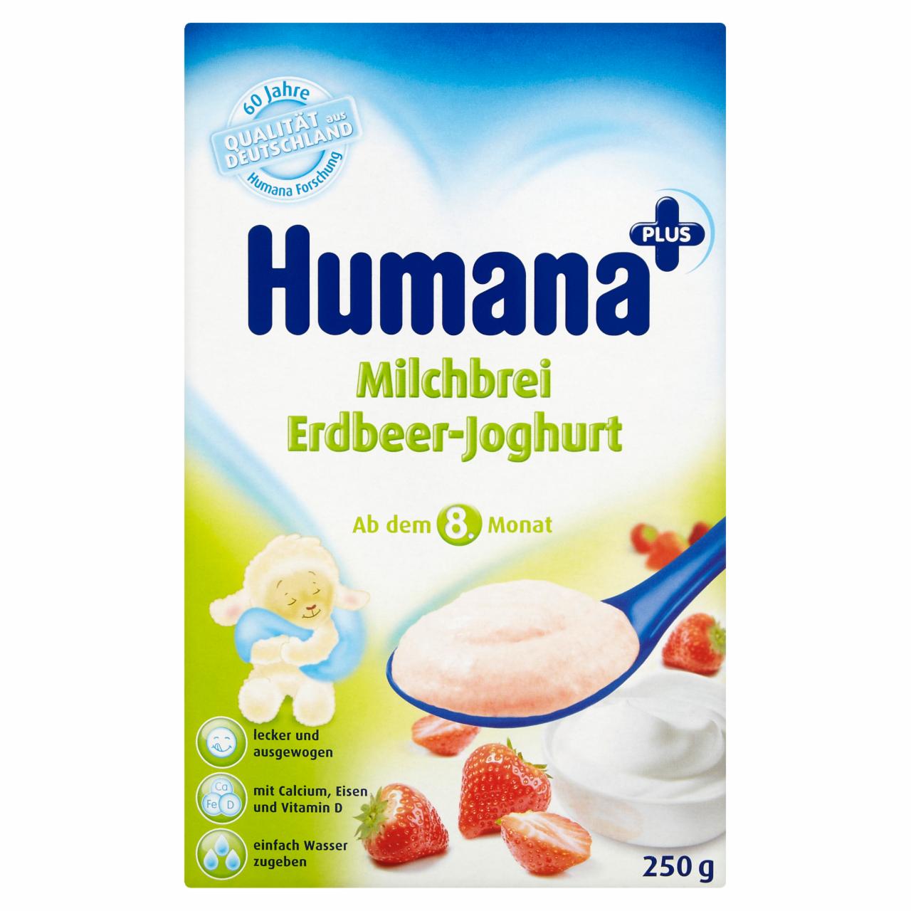 Képek - Humana Plus tejpép eperrel és joghurtporral alappor 8 hónapos kortól 250 g