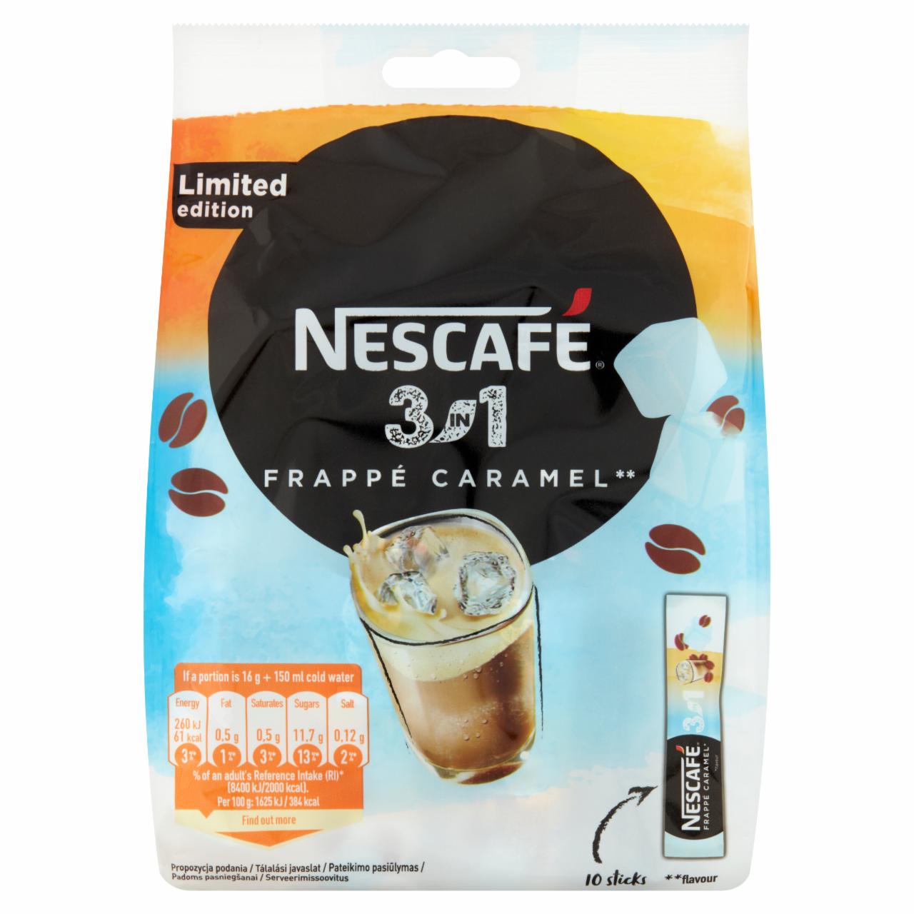 Képek - NESCAFÉ 3in1 Frappé Caramel karamell ízű azonnal oldódó kávéspecialitás 10 x 16 g (160 g)