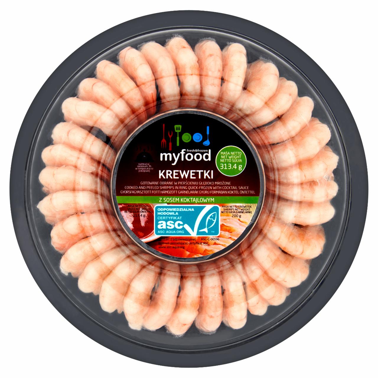 Képek - MyFood gyorsfagyasztott főtt, hámozott garnélarák, gyűrű formában koktél öntettel 313,4 g