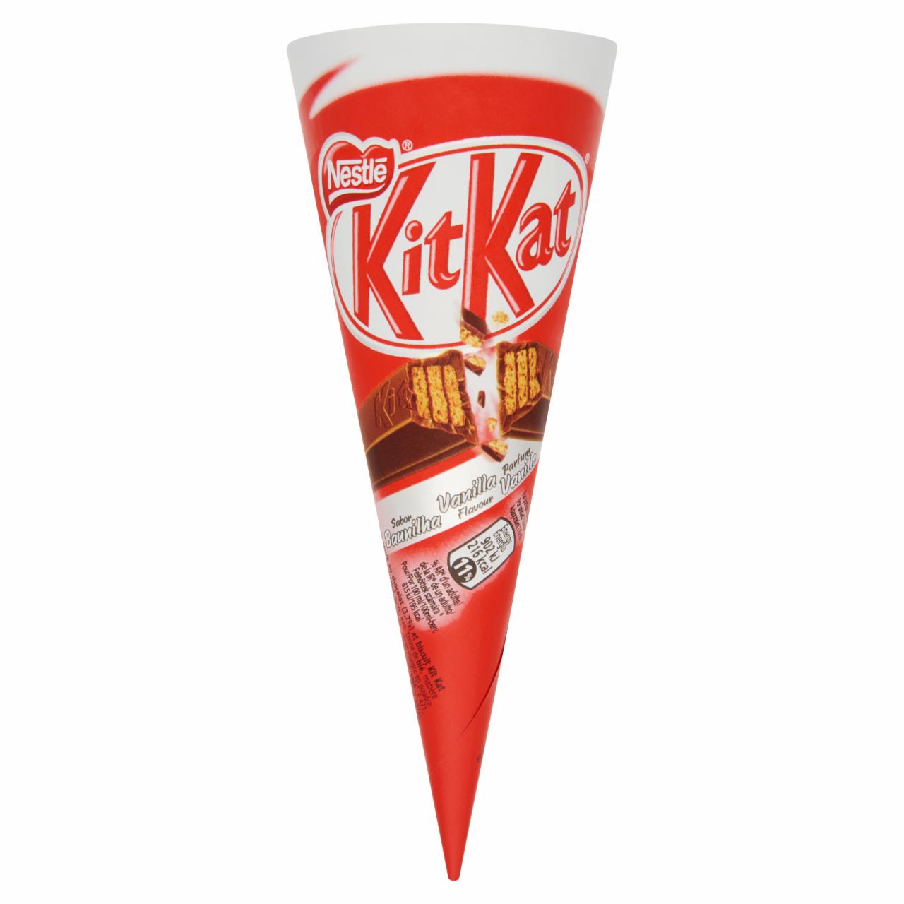 Képek - Nestlé KitKat vaníliás és csokoládés jégkrém csokoládéízű öntettel közepén KitKat szelettel 110 ml