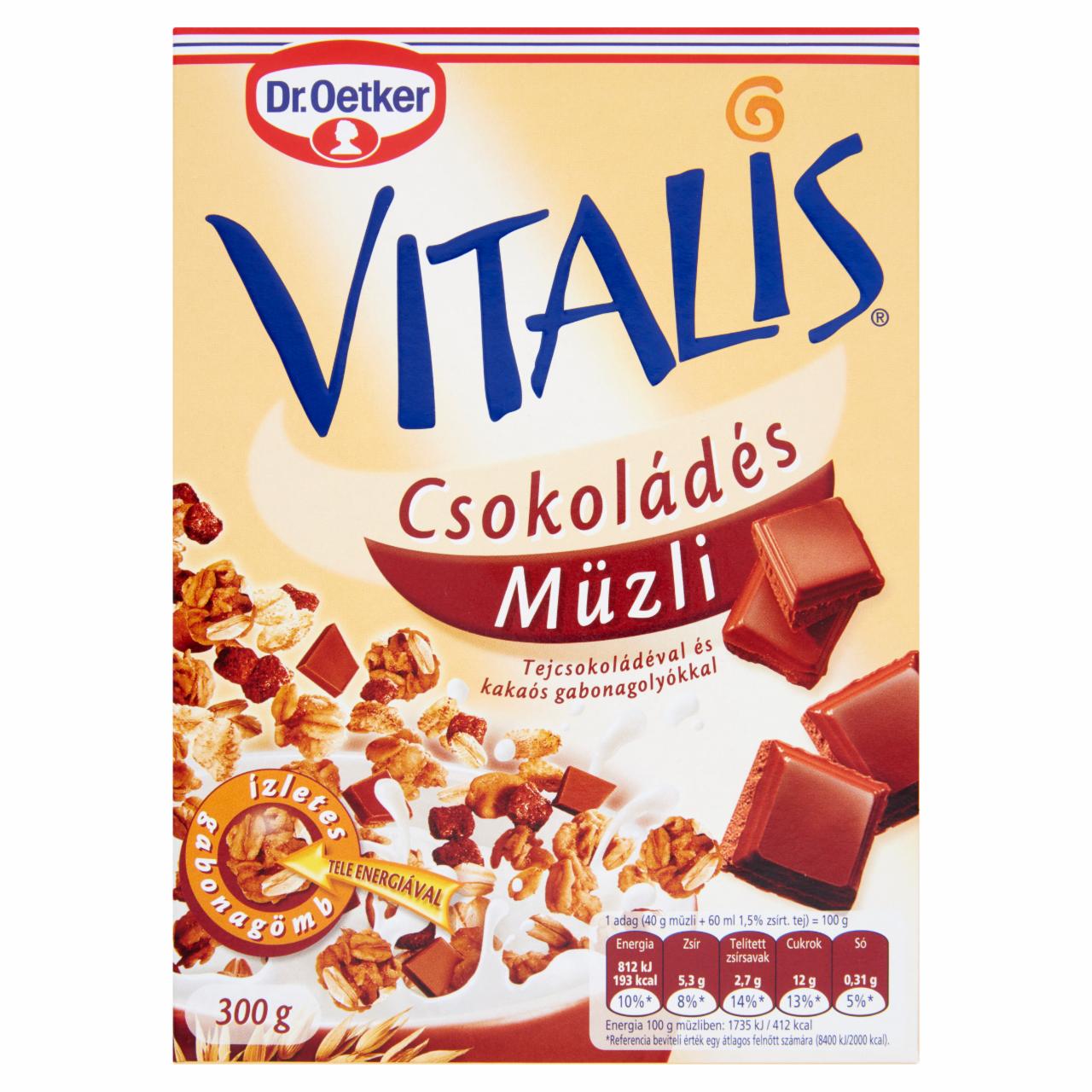 Képek - Dr. Oetker Vitalis csokoládés müzli tejcsokoládéval és kakaós gabonagolyókkal 300 g