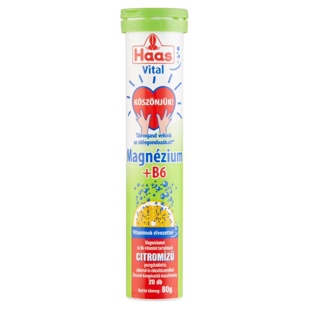 Képek - Haas Vital Magnézium + B6 citromízű pezsgőtabletta cukorral és édesítőszerekkel 20 db 80 g
