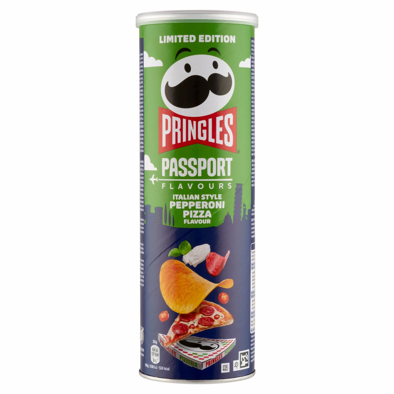Képek - Pringles Passport Flavours csípős szalámi pizza ízesítésű sós snack 165 g