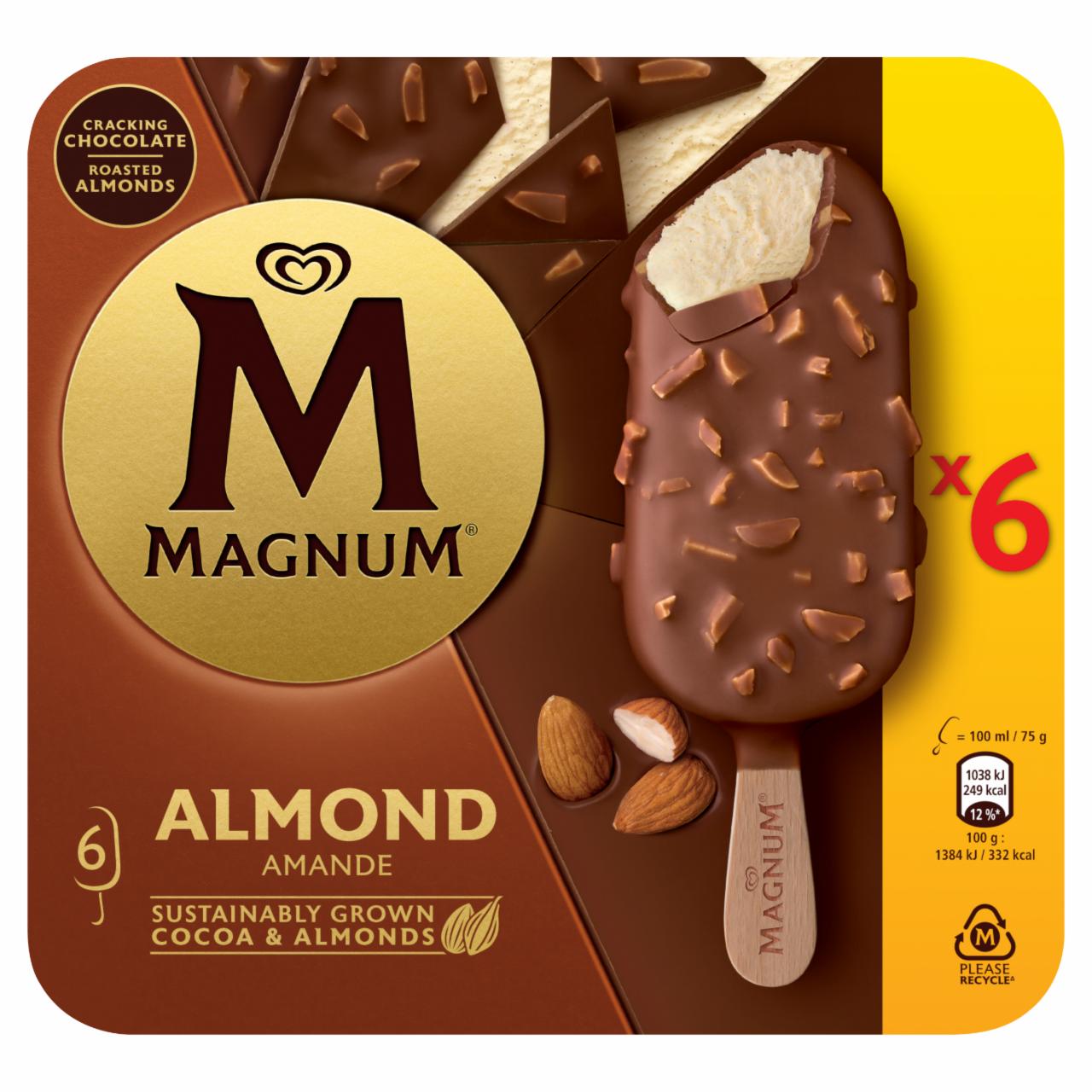 Képek - Magnum Almond vaníliás jégkrém tejcsokoládé bevonattal és manduladarabkákkal 6 x 100 ml (600 ml)