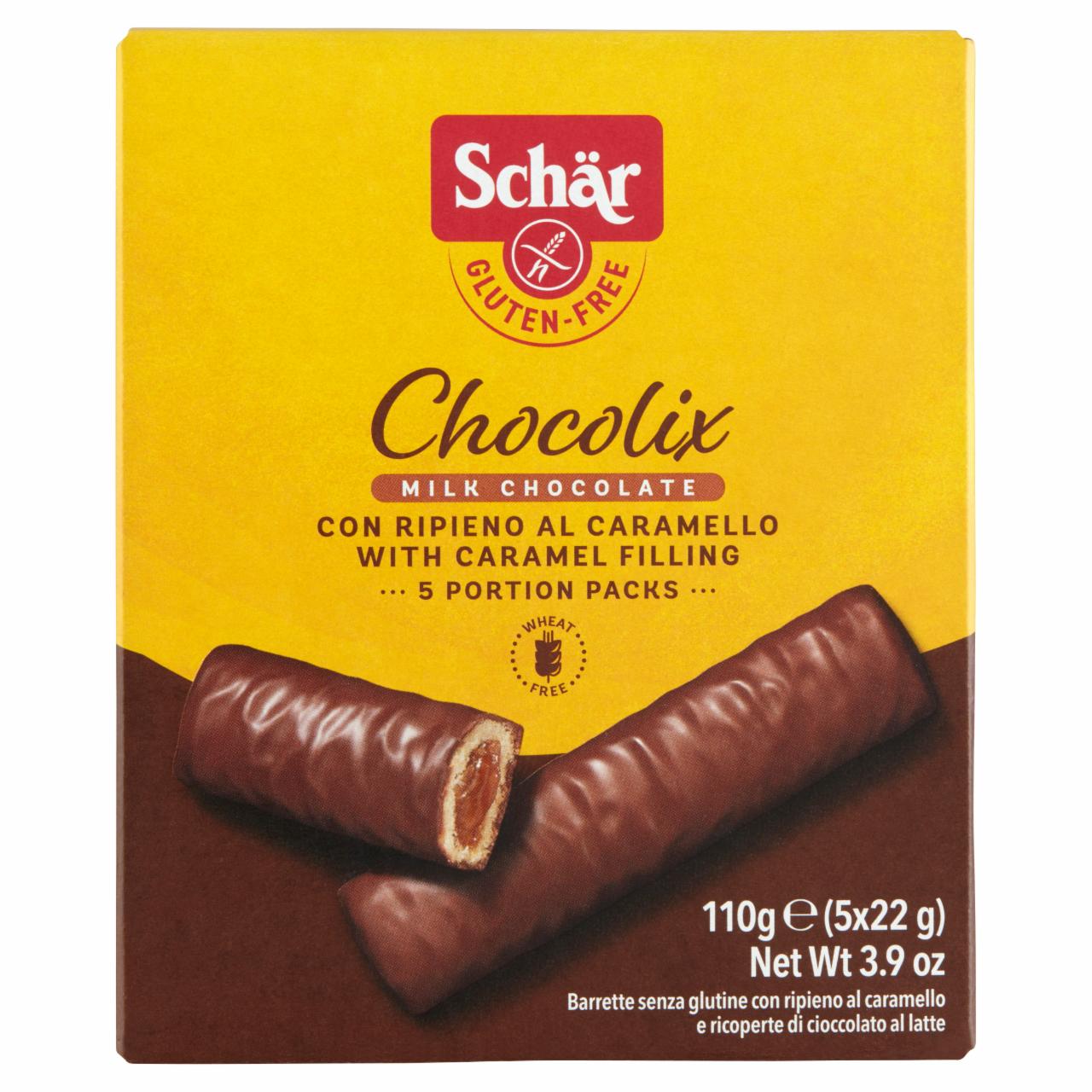 Képek - Schär gluténmentes kekszes szelet karamellával, tejcsokoládéba mártva 5 x 22 g (110 g)