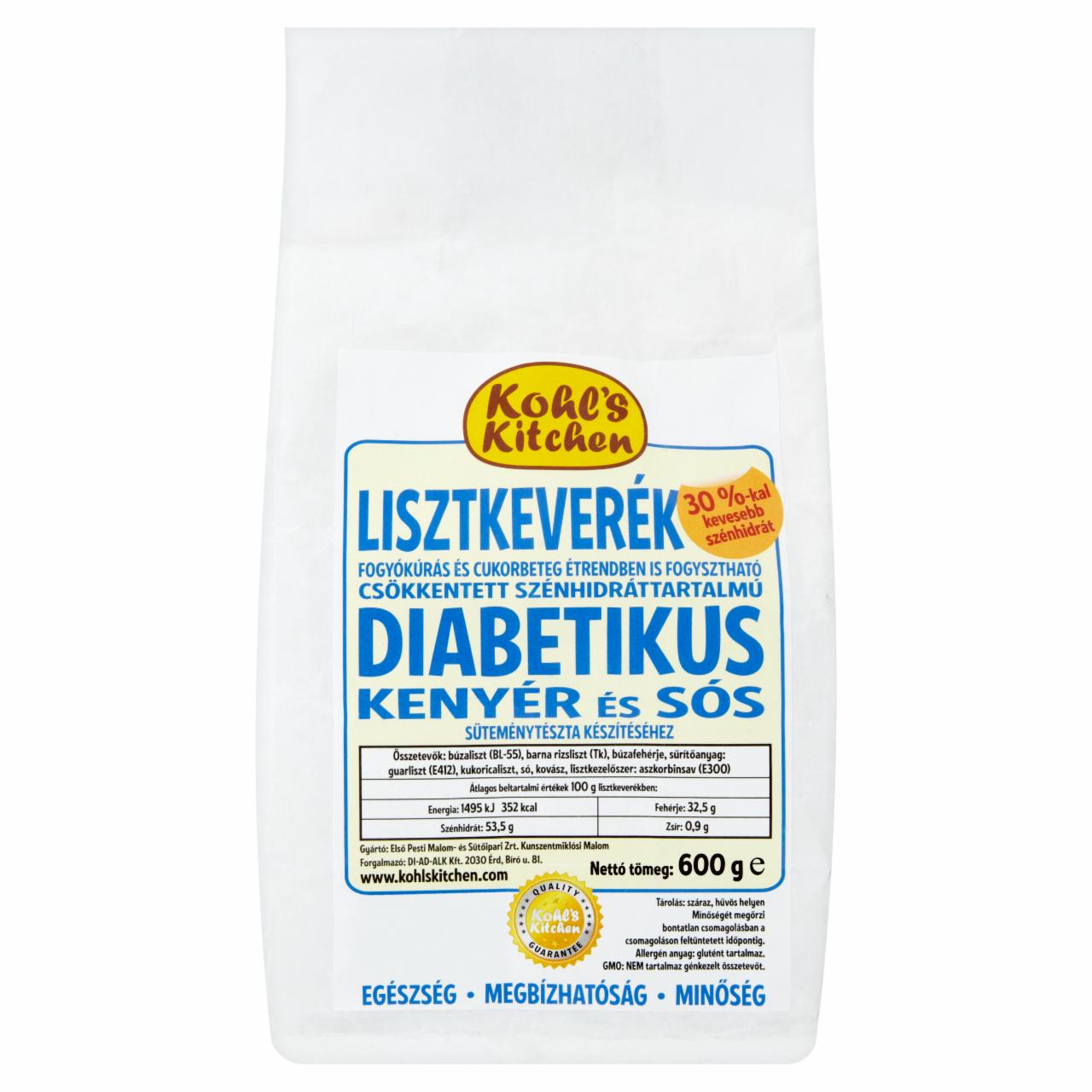 Képek - Kohl's Kitchen diabetikus lisztkeverék kenyér és sós süteménytészta készítéséhez 600 g