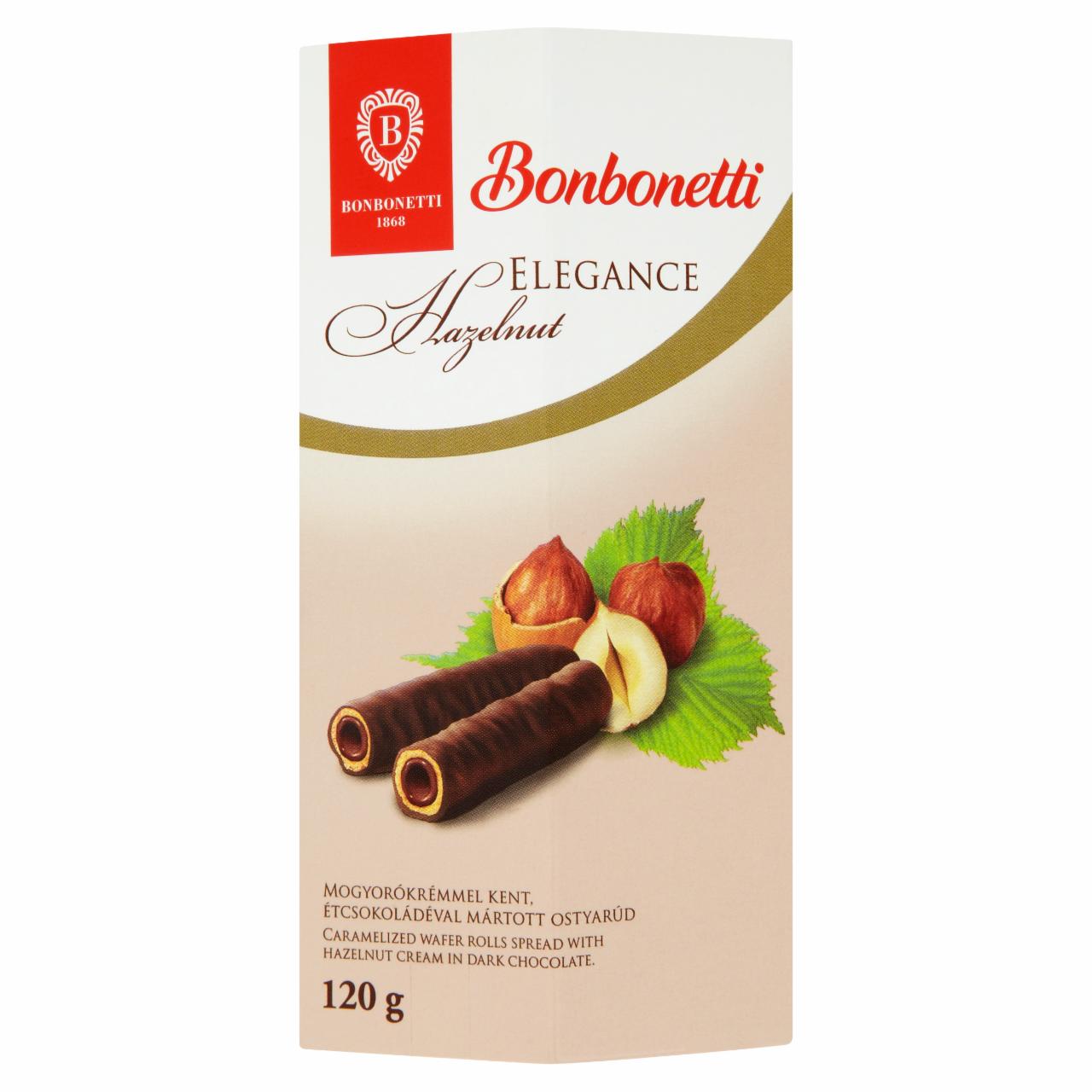 Képek - Bonbonetti Elegance mogyorókrémmel kent, étcsokoládéval mártott ostyarúd 120 g